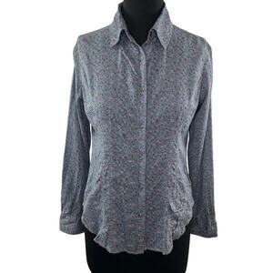 Jach's Quality Blue Button Down Shirt Floral Print Long Sleeve Size S Small